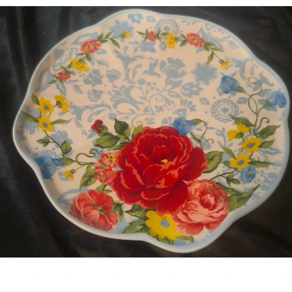 Pioneer Woman Floral Stoneware Appetizer Plates Set of 4 Scalloped 6.5 Inch